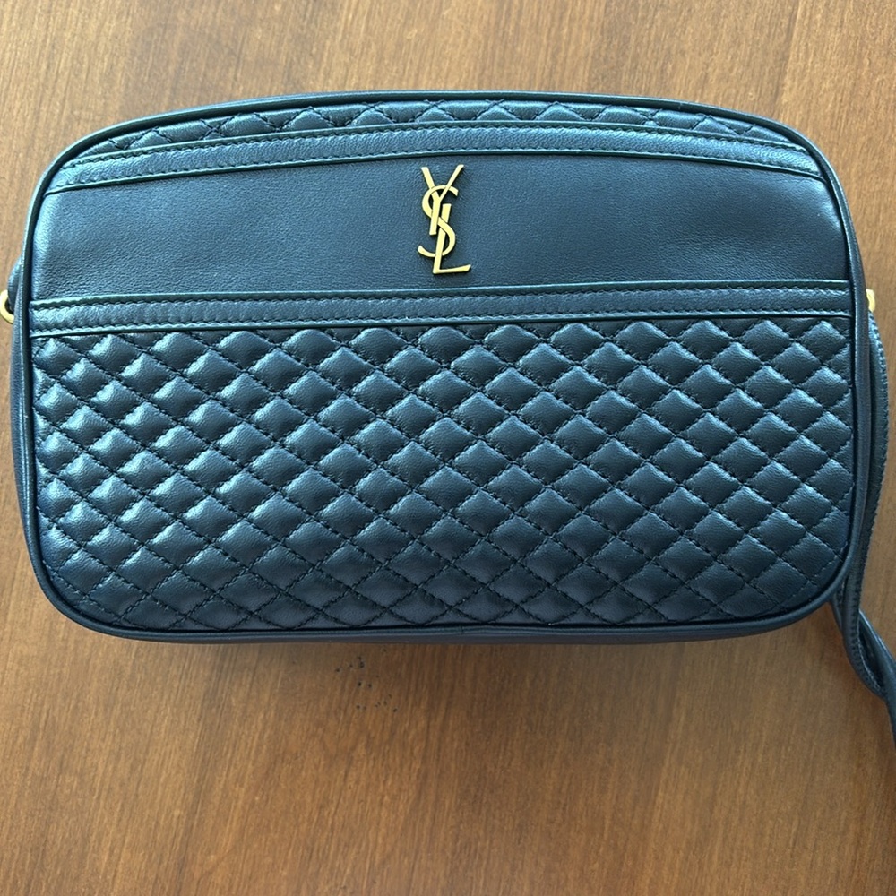 YSL Victoire Navy Quilted Camera Bag